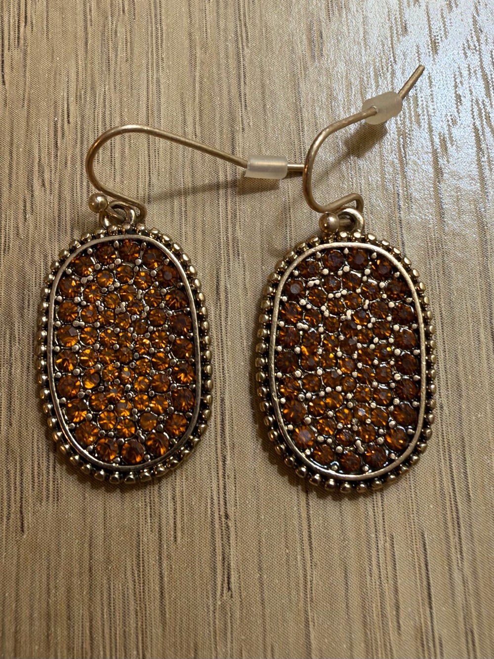 Amber Crystal Pave Oval Drop Earrings - Women's Jewelry